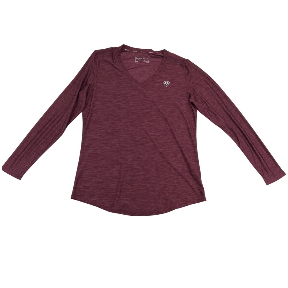 AriatTEK Base Layer Top Women L Maroon Performance Long‎ Sleeve V-Neck Space Dye